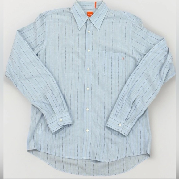 Hugo Boss Orange Label Button Up Shirt Mens Medium Blue Long Sleeve Casual - Picture 1 of 9